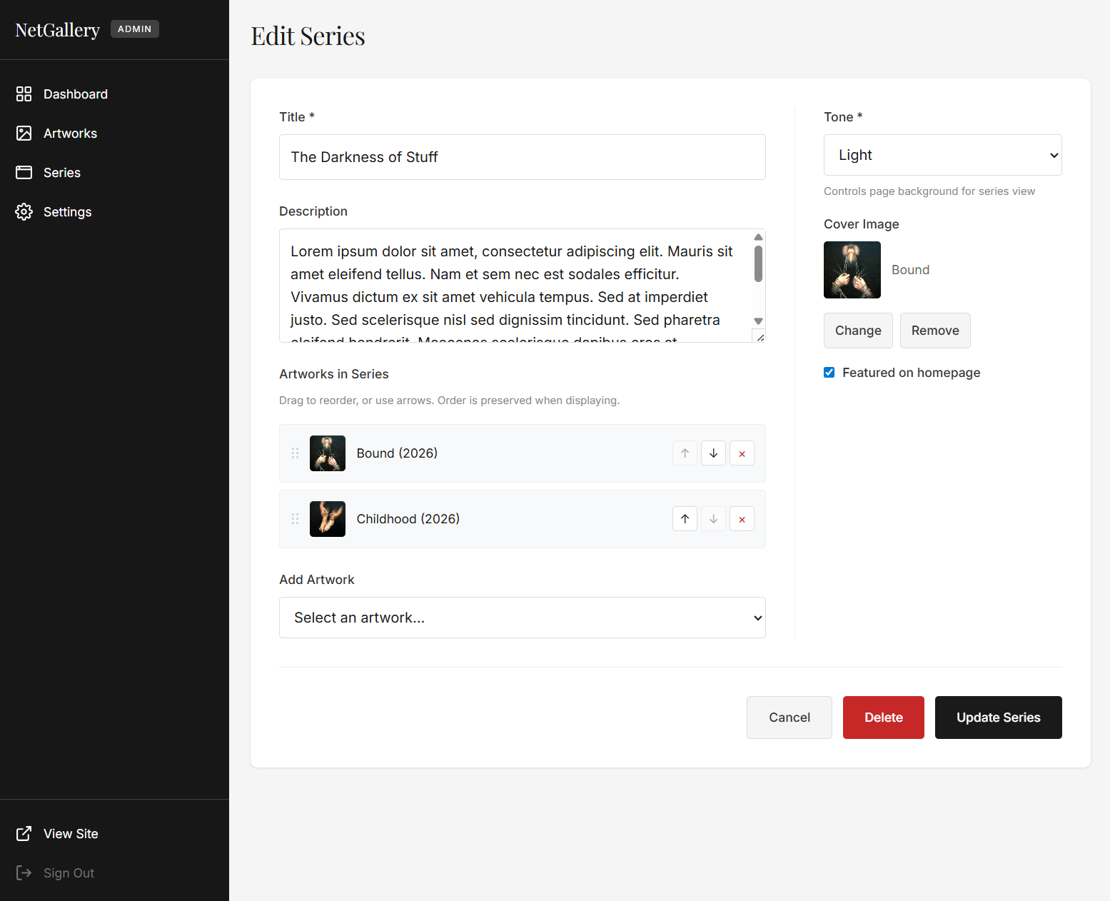 Series management interface